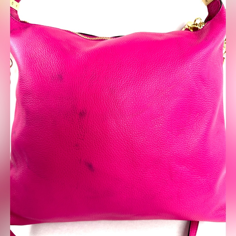 Michael Kors Fuchsia Pink Leather Large Shoulder Bag Purse Chain Strap Tassel - Picture 12 of 13